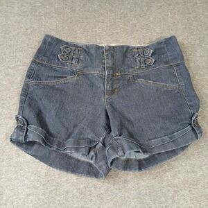 One 5 One Dark‎ Wash High Waisted Denim Shorts Cuffed Button Details Size 8